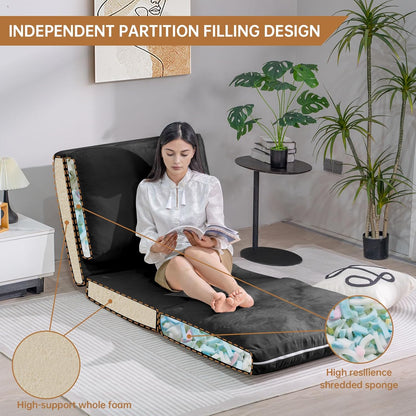 3-in-1 Folding Sofa Bed with Pillow, Memory Foam Bean Bag Chair, Large Convertible Couch for Adults Play Together, Bedroom, Living Room, Apartment(Beige)