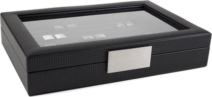 💼 Faux Leather Cufflink Display Box | Holds 70 Cufflinks · Glass Lid · Elegant Storage 📦