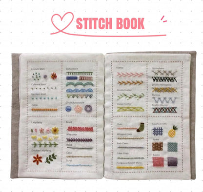 🧵 Embroidery Stitch Book Kit | 86–106 Stitches · Linen Fabric · Beginner-Friendly 🎨