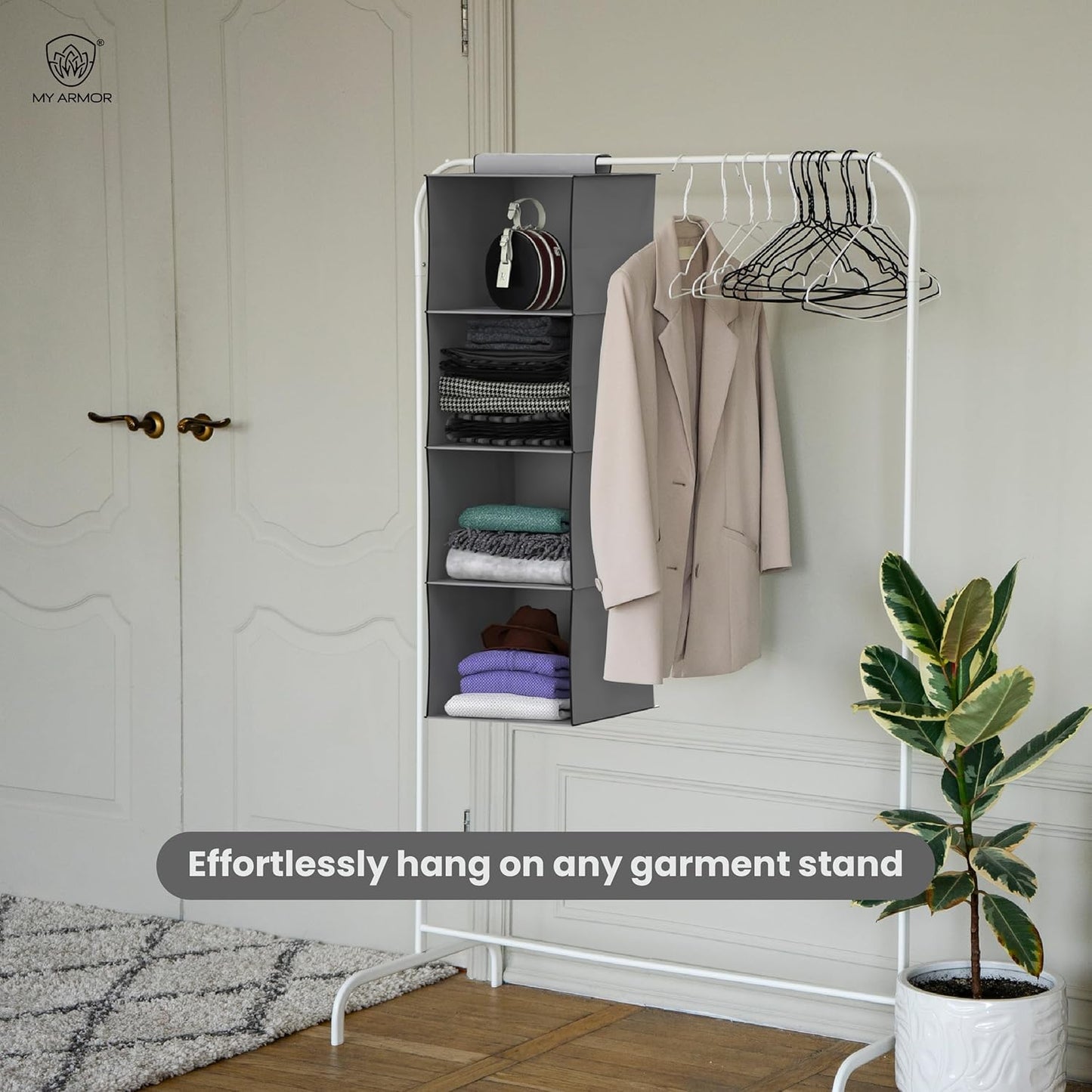 👔 4-Tier Hanging Closet Organizer | Foldable, Space-Saving & Lightweight 🧳