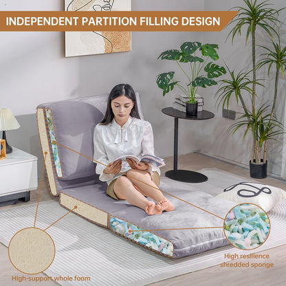 3-in-1 Folding Sofa Bed with Pillow, Memory Foam Bean Bag Chair, Large Convertible Couch for Adults Play Together, Bedroom, Living Room, Apartment(Beige)