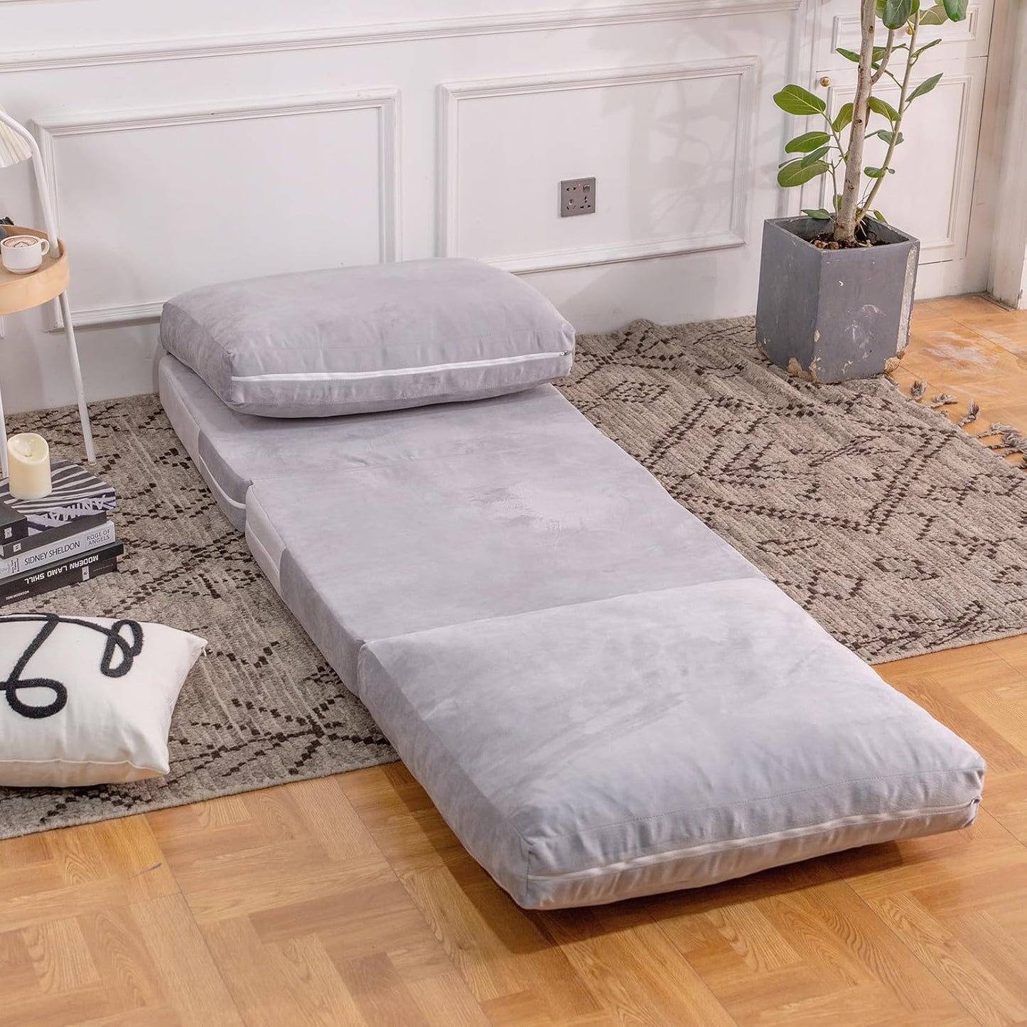 3-in-1 Folding Sofa Bed with Pillow, Memory Foam Bean Bag Chair, Large Convertible Couch for Adults Play Together, Bedroom, Living Room, Apartment(Beige)
