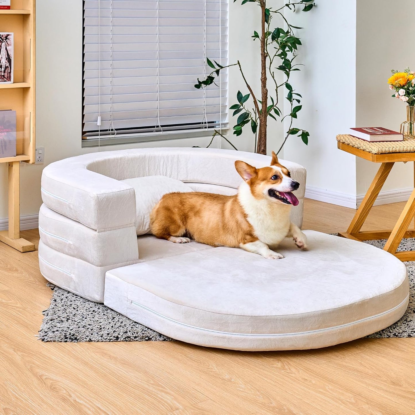 3-in-1 Folding Sofa Bed with Pillow, Memory Foam Bean Bag Chair, Large Convertible Couch for Adults Play Together, Bedroom, Living Room, Apartment(Beige)