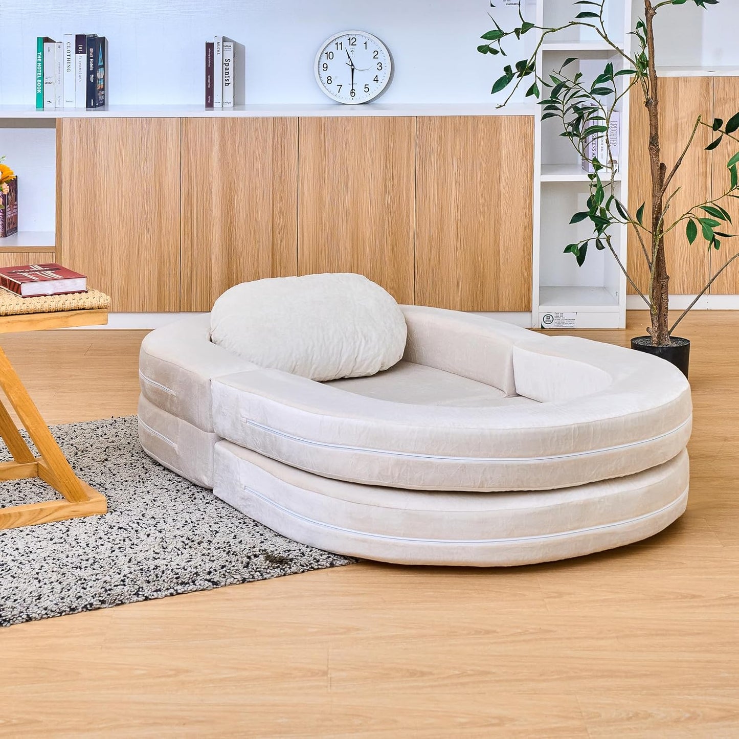 3-in-1 Folding Sofa Bed with Pillow, Memory Foam Bean Bag Chair, Large Convertible Couch for Adults Play Together, Bedroom, Living Room, Apartment(Beige)