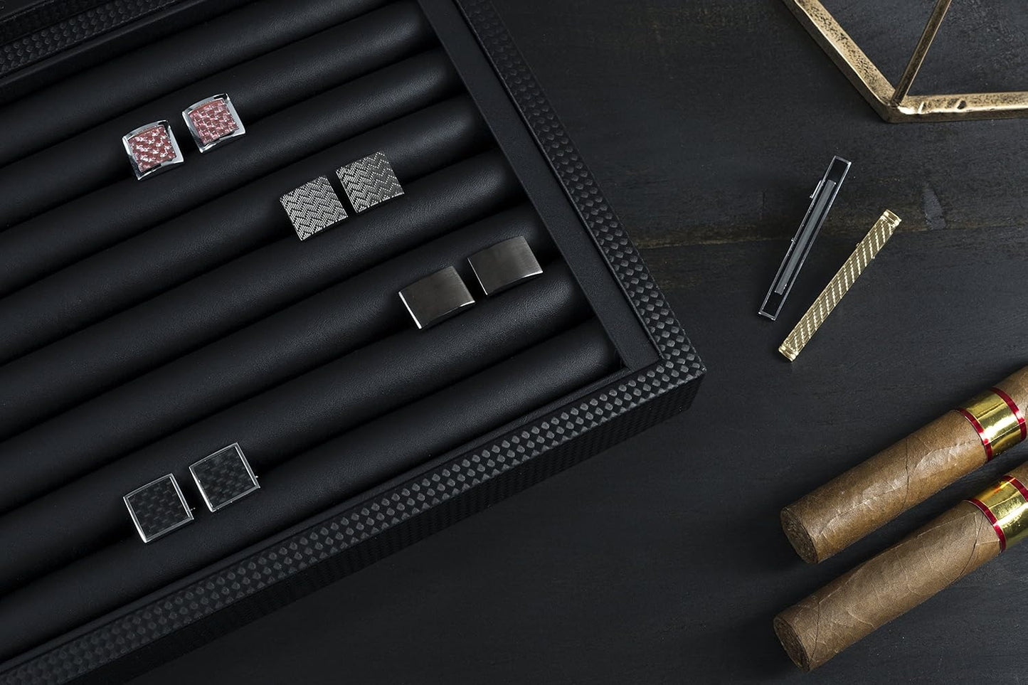 💼 Faux Leather Cufflink Display Box | Holds 70 Cufflinks · Glass Lid · Elegant Storage 📦