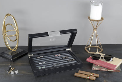 💼 Faux Leather Cufflink Display Box | Holds 70 Cufflinks · Glass Lid · Elegant Storage 📦