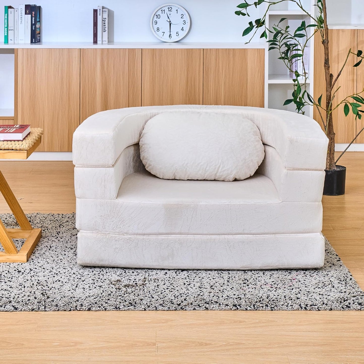 3-in-1 Folding Sofa Bed with Pillow, Memory Foam Bean Bag Chair, Large Convertible Couch for Adults Play Together, Bedroom, Living Room, Apartment(Beige)