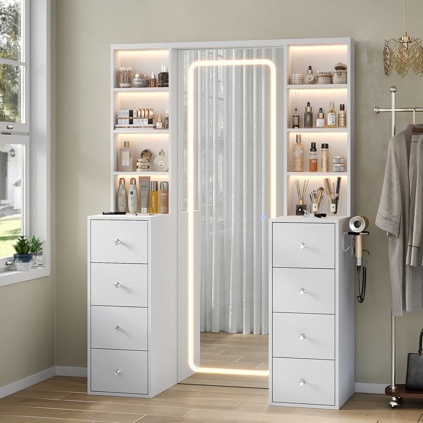LED Vanity with Mirror, Lights & Storage